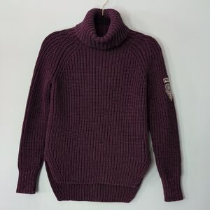 Alp N Rock Sweater Fisherman Chunky Purple Knit Size Small Shield Patch